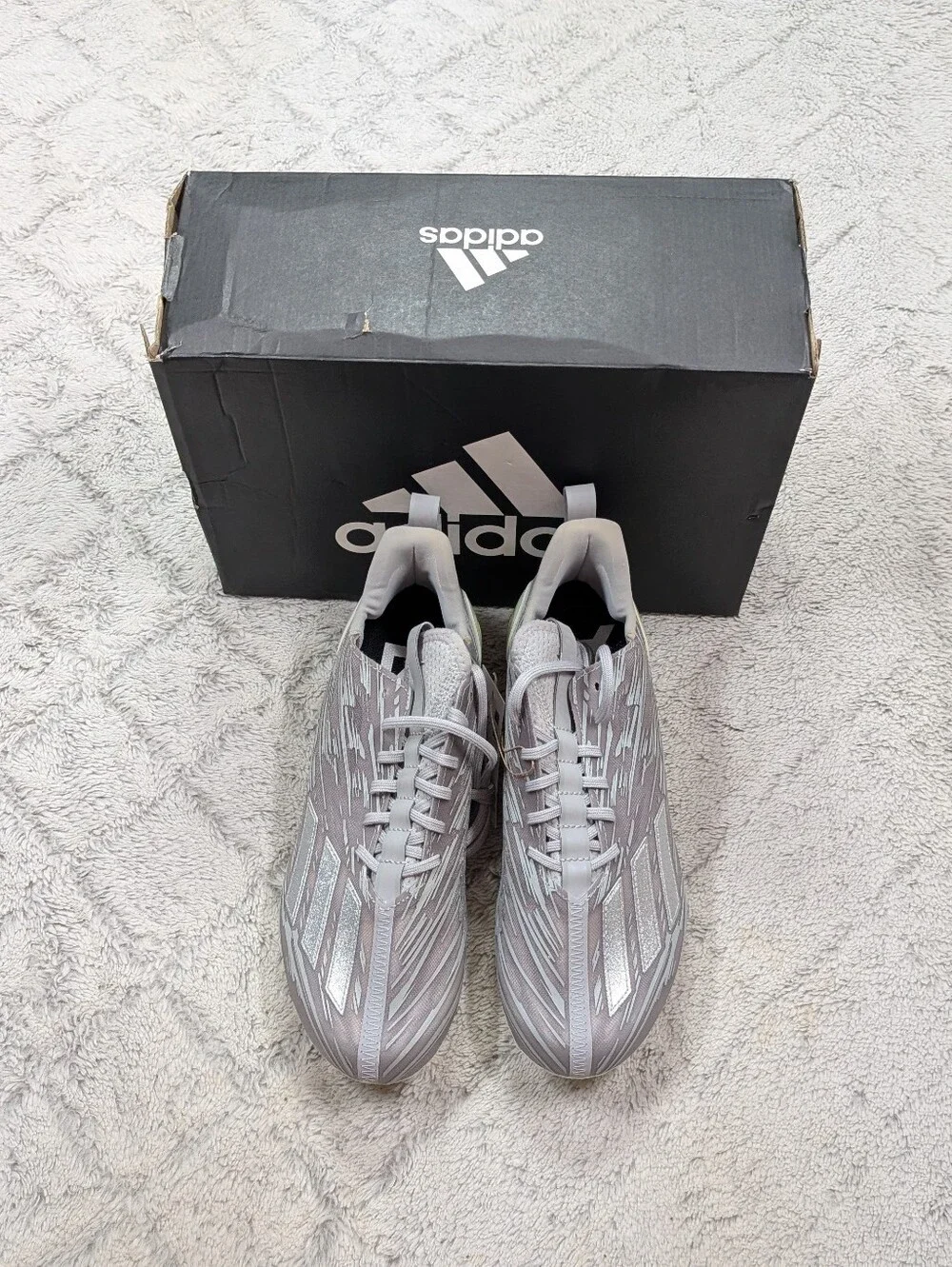 Adidas Adizero Gray Silver Metallic Football Cleats Mens Sz 8.5 GX5414 NEW